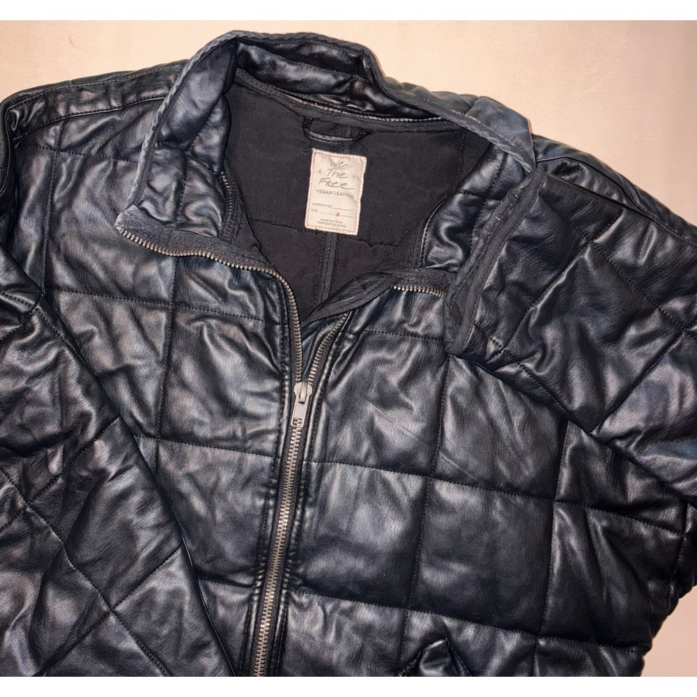 Free People We The Free Dolman Quilted Black Vegan Leather Zip Jacket Small